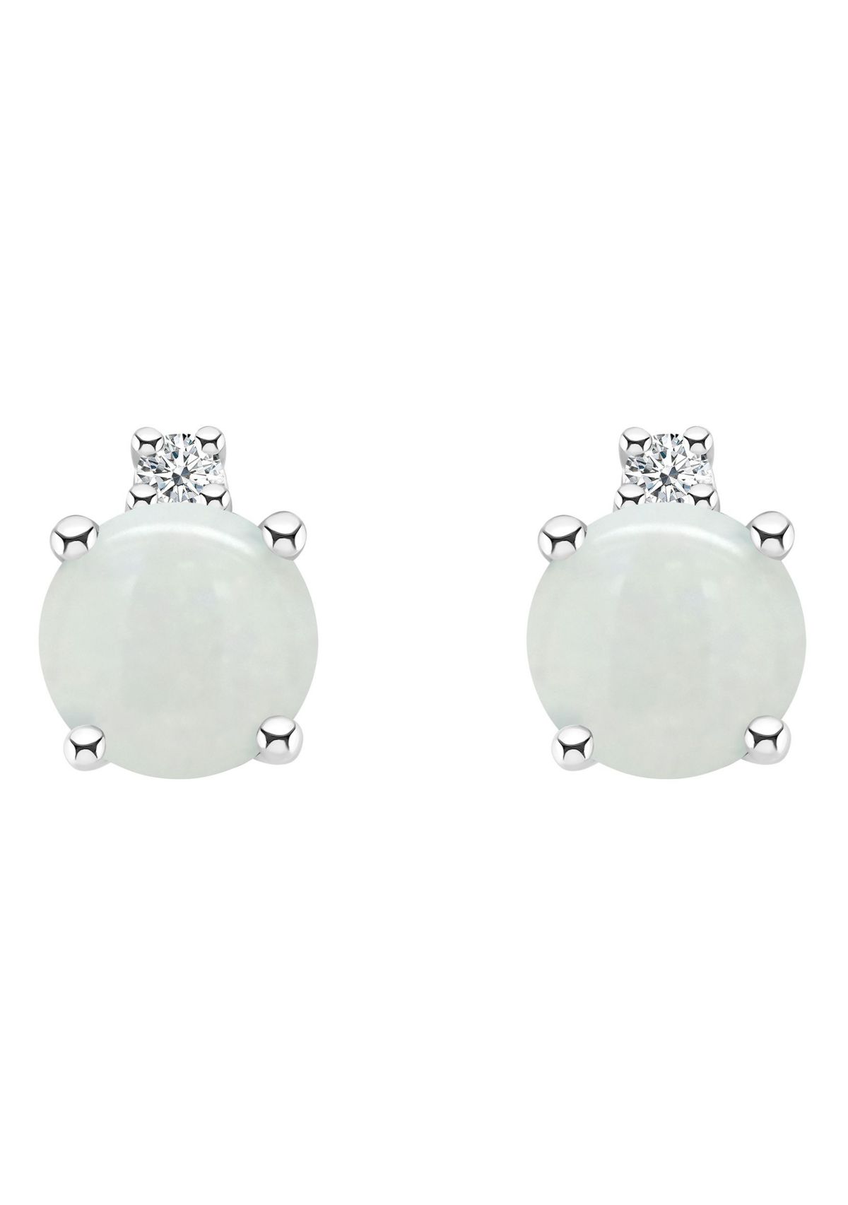 14K Gold 4mm Round Opal Diamond Accent Earrings