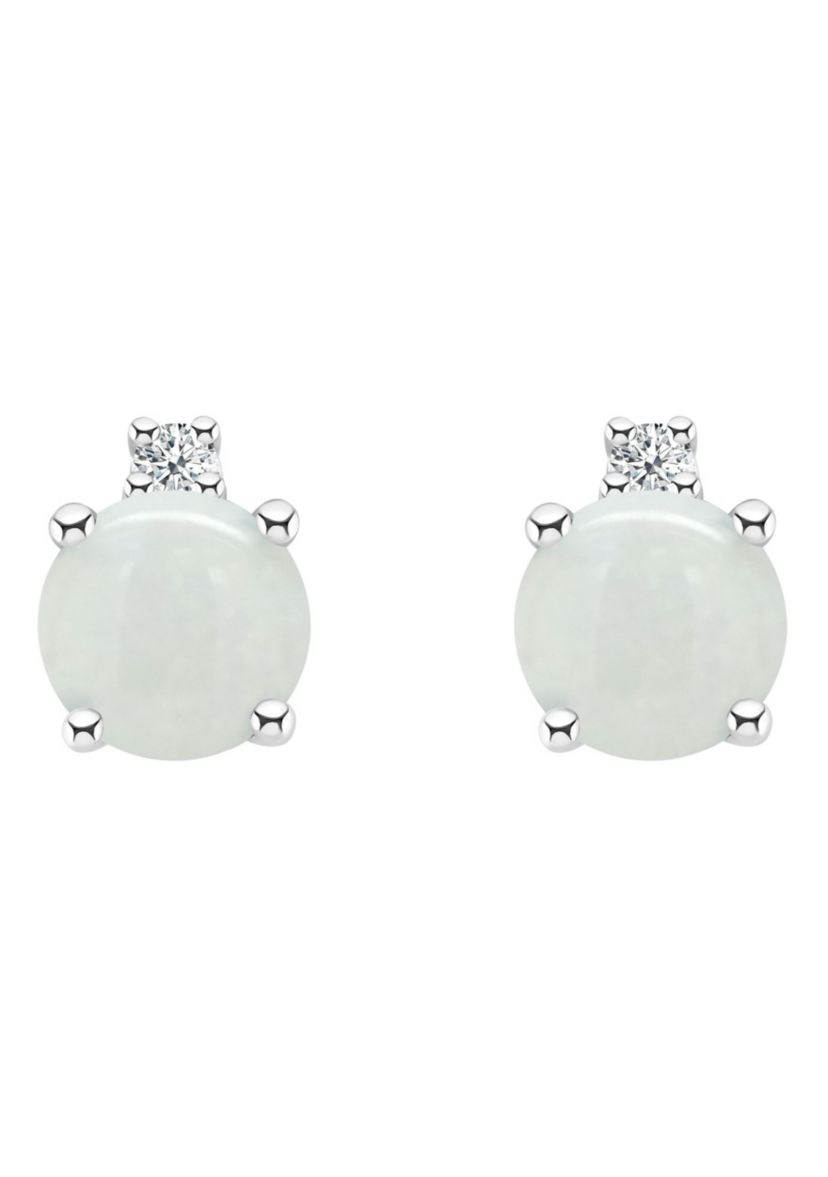 14K Gold 4mm Round Opal Diamond Accent Earrings