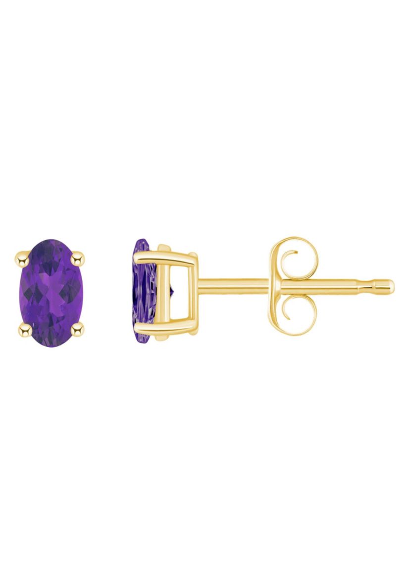 14K Gold 5x3 Oval Amethyst Earrings