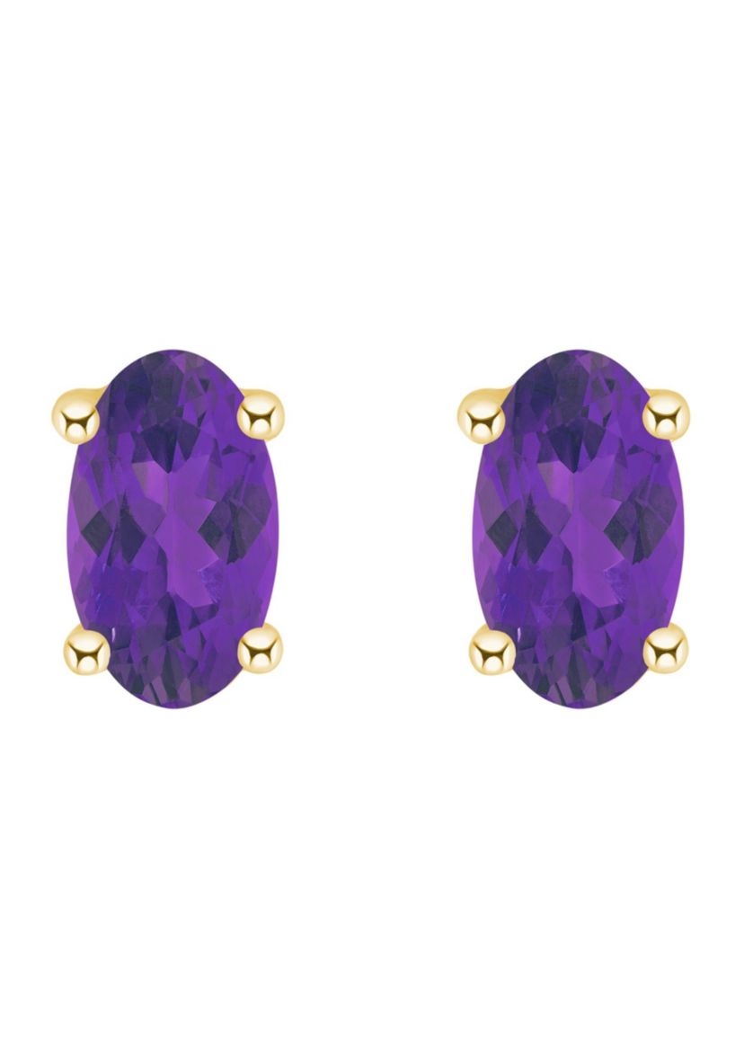 14K Gold 5x3 Oval Amethyst Earrings