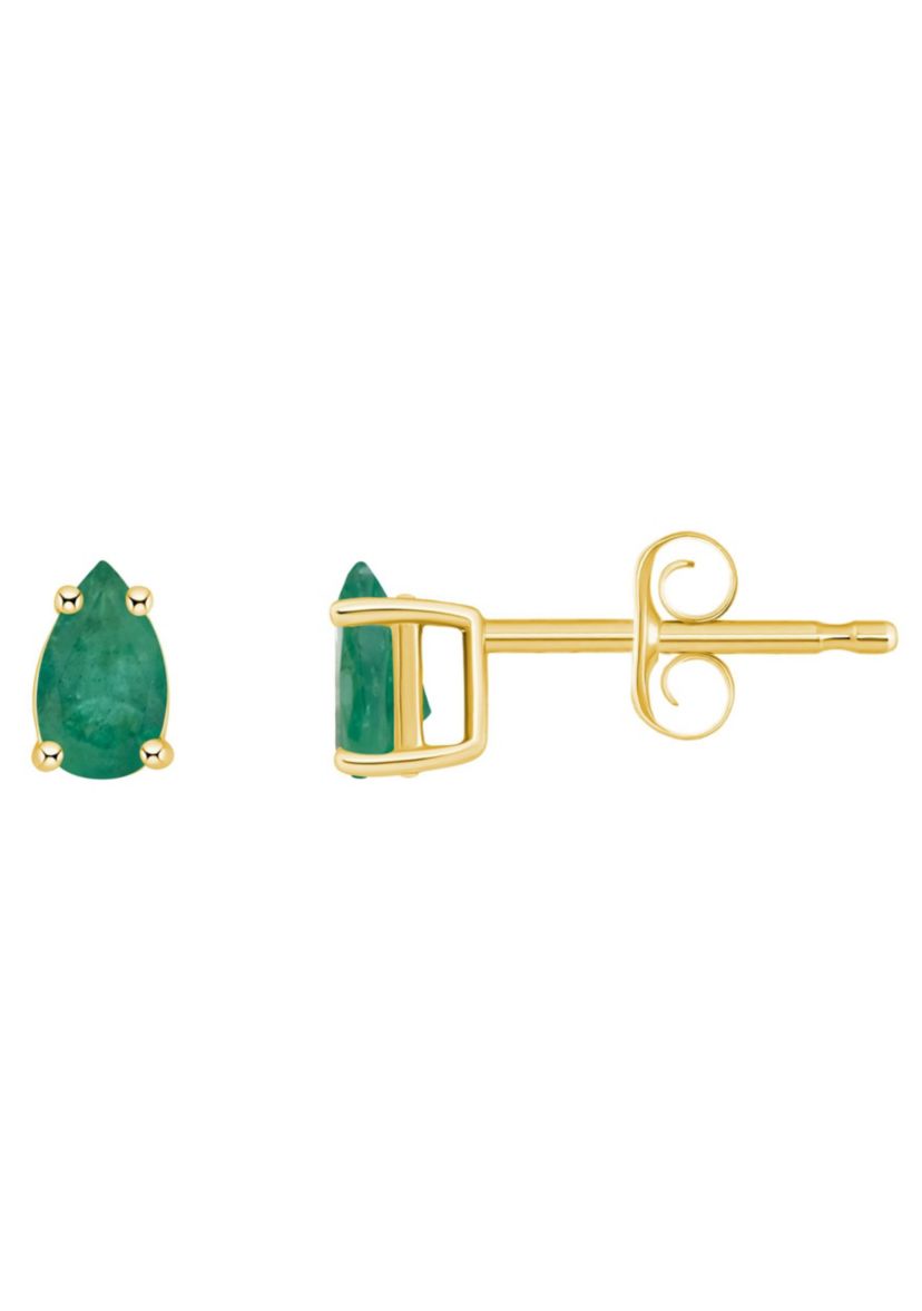 14K Gold 5x3 Pear Shape Emerald Earrings