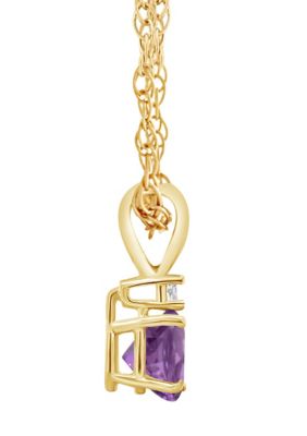 14K Gold 5mm Round Amethyst Diamond Accent Pendant