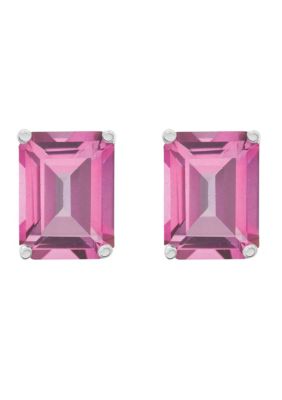 14K Gold 8x6 Emerald Cut Pink Topaz Earrings