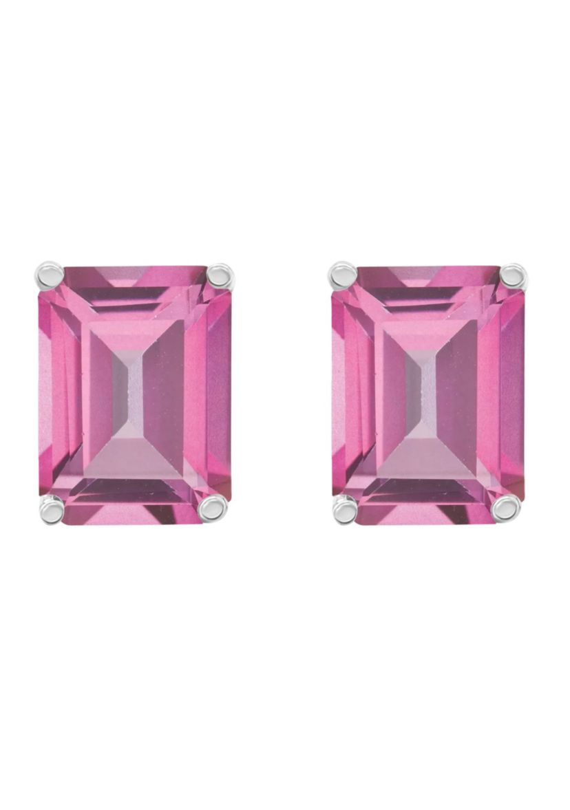 14K Gold 8x6 Emerald Cut Pink Topaz Earrings
