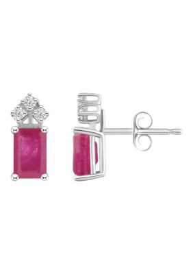 Belk & Co 14K Gold 6x4 Emerald Cut Ruby 1/8 Cttw Diamond Earrings -  0888836236776