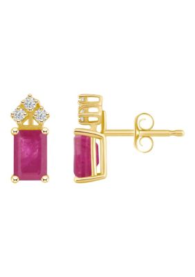 Belk & Co 14K Gold 6x4 Emerald Cut Ruby 1/8 Cttw Diamond Earrings -  540047911744186