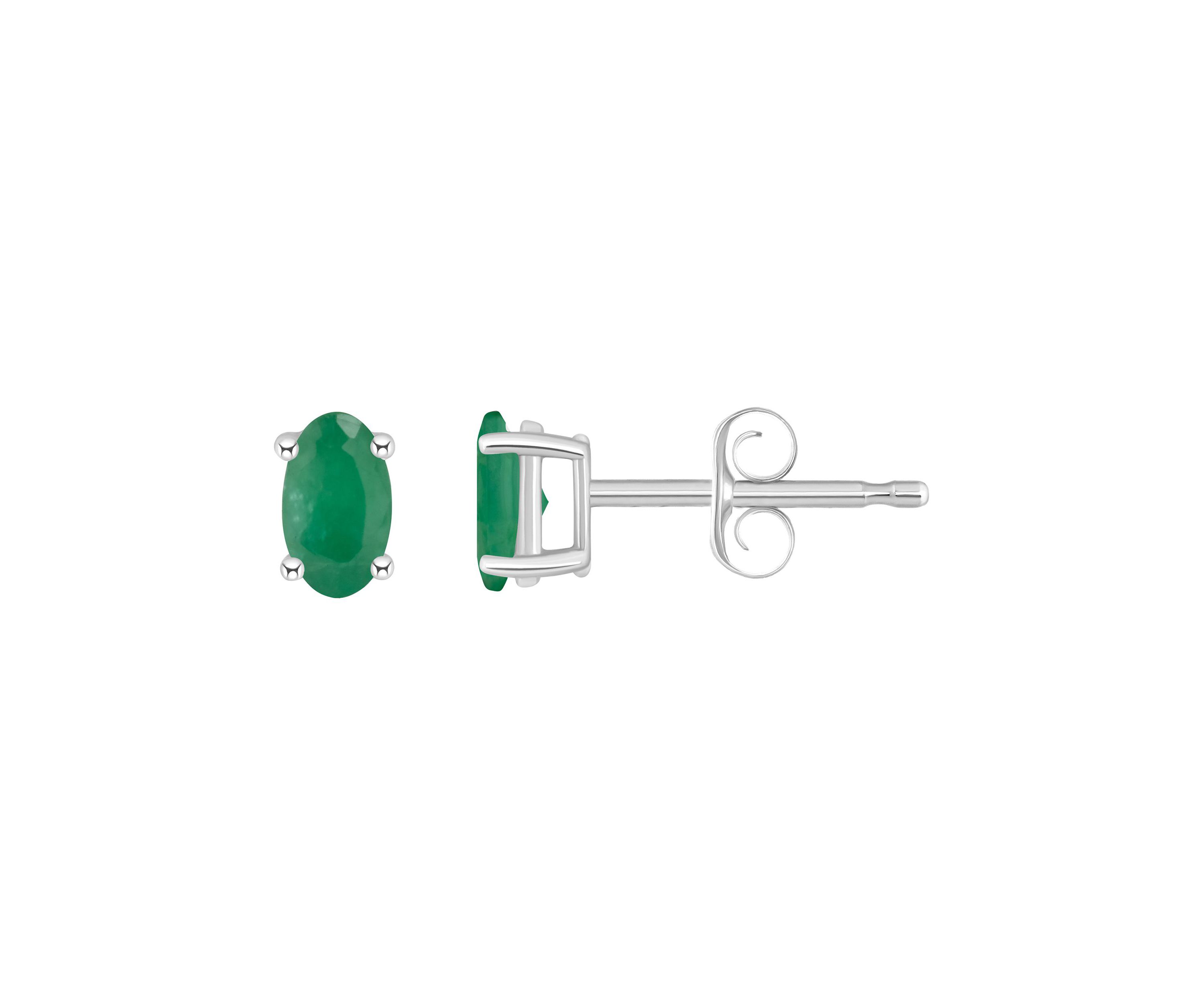 14K Gold 5x3 Oval Emerald Earrings