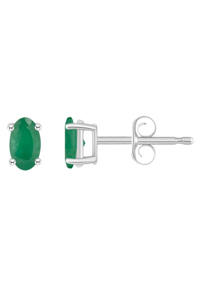 14K Gold 5x3 Oval Emerald Earrings