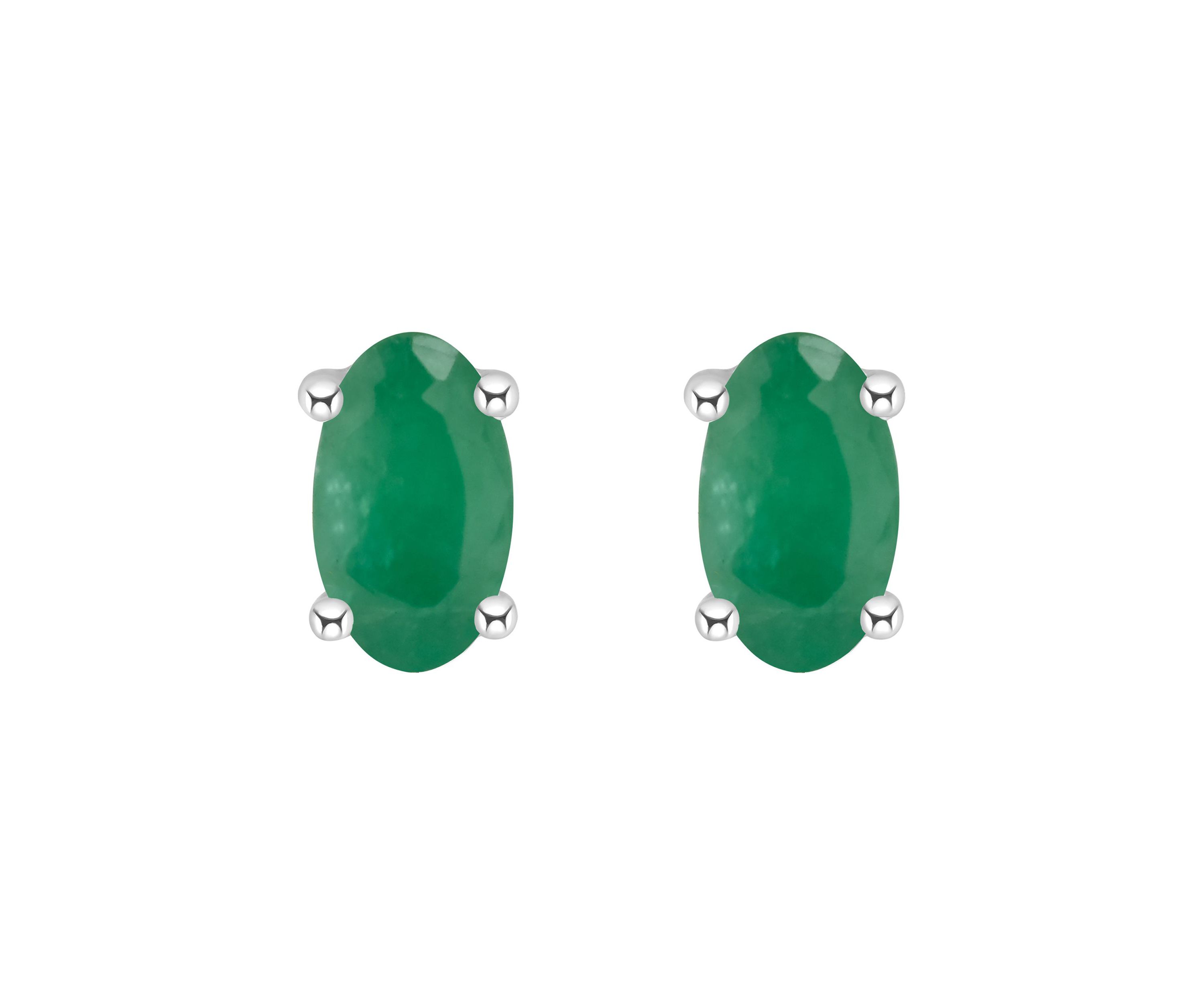 14K Gold 5x3 Oval Emerald Earrings