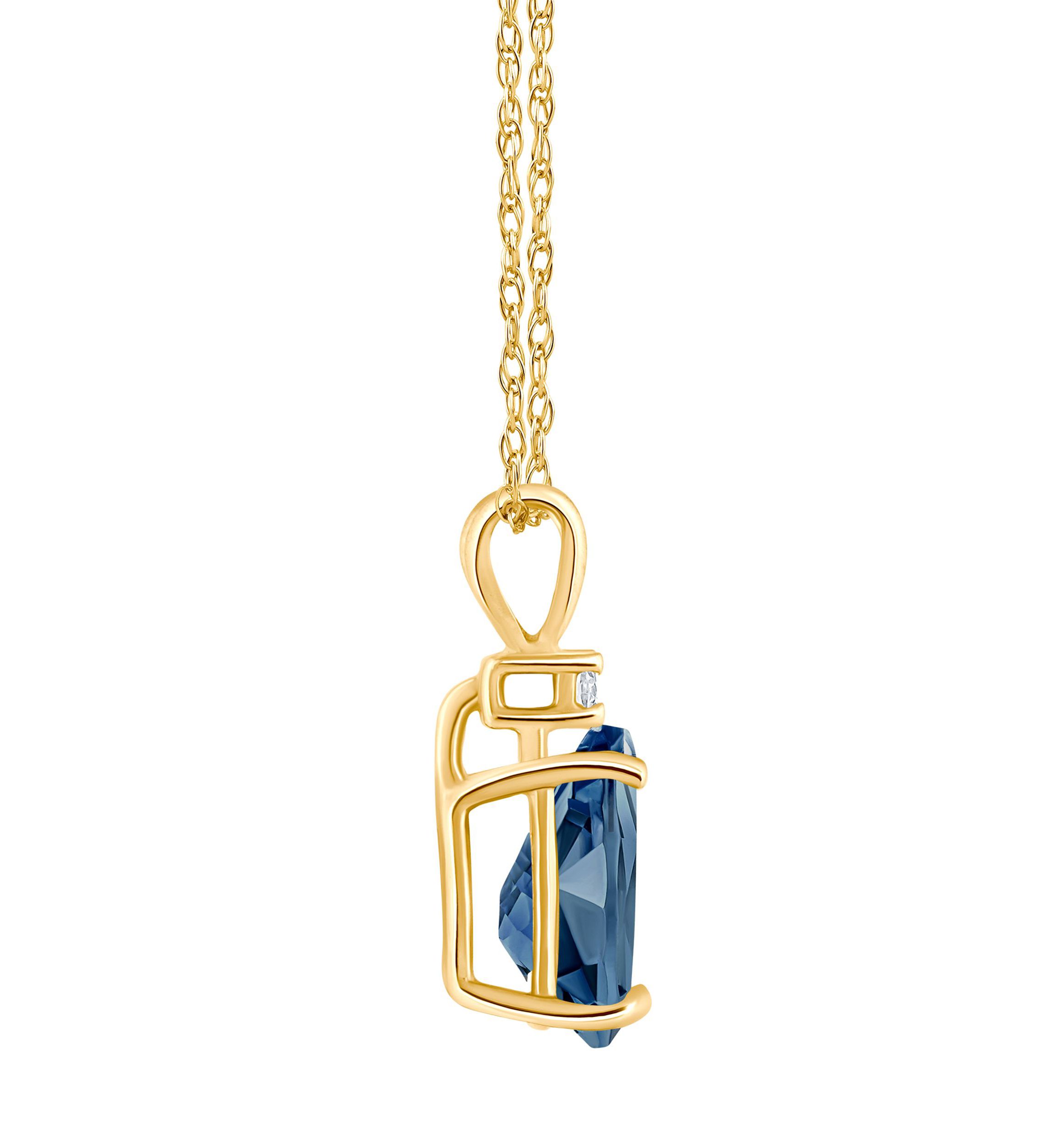 14K Gold 8x5 Pear Shape London Blue Topaz Diamond Accent Pendant