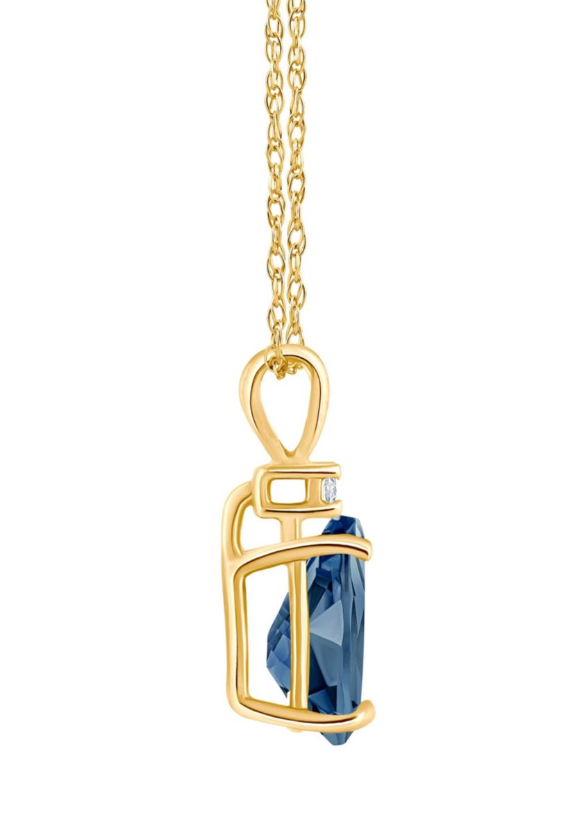 14K Gold 8x5 Pear Shape London Blue Topaz Diamond Accent Pendant