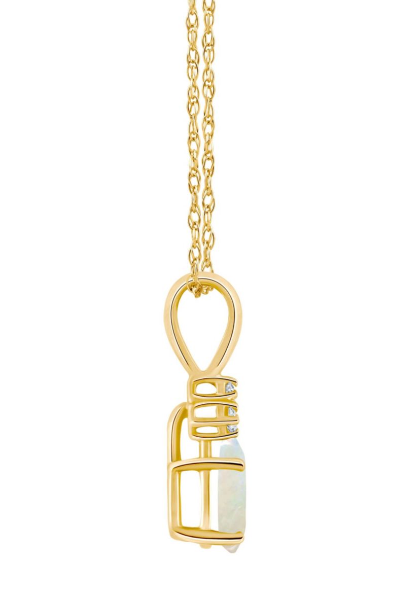 14K Gold 7x5 Oval Opal Diamond Accent Pendant