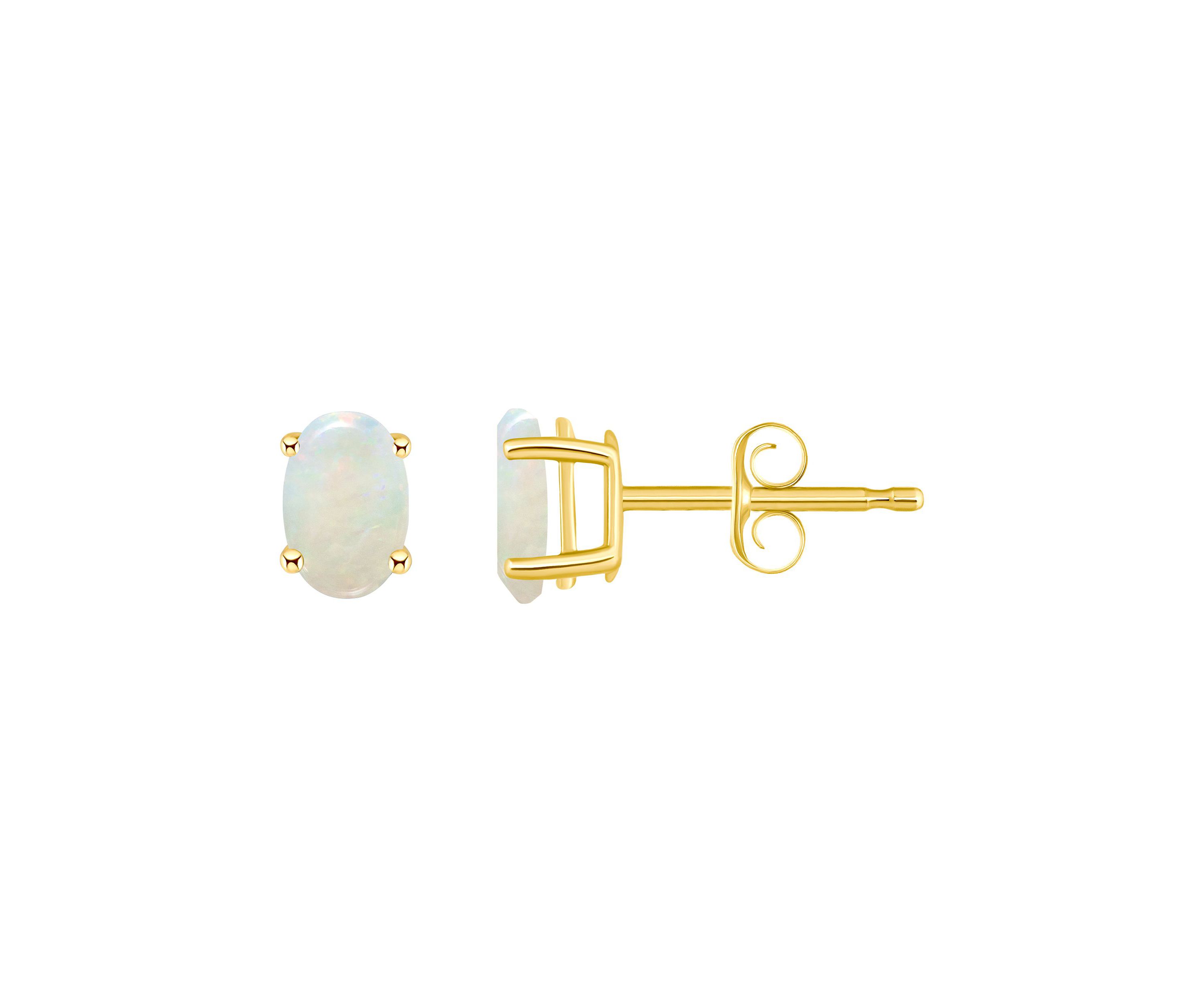 14K Gold 6x4 Oval Opal Earrings