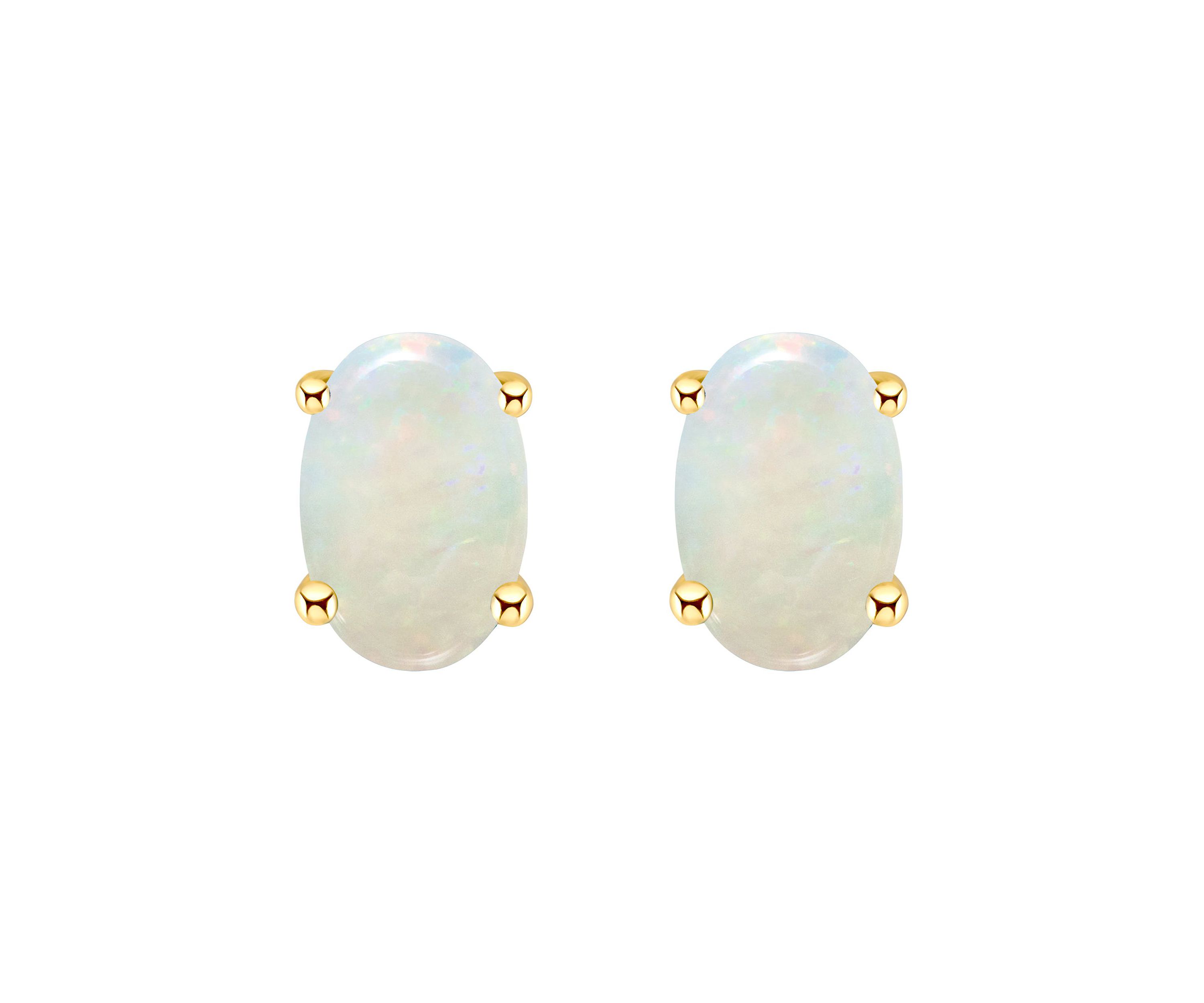 14K Gold 6x4 Oval Opal Earrings