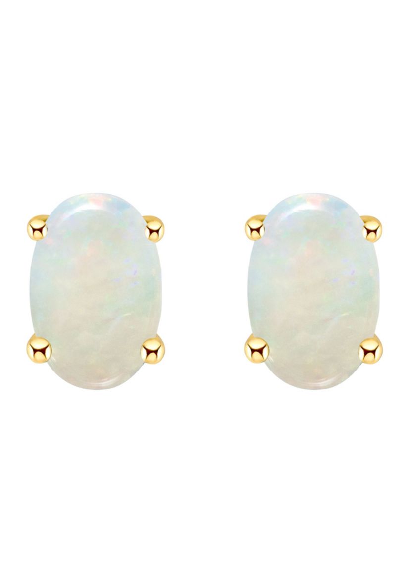 14K Gold 6x4 Oval Opal Earrings