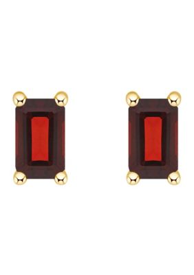 14K Gold 5x3 Emerald Cut Garnet Earrings