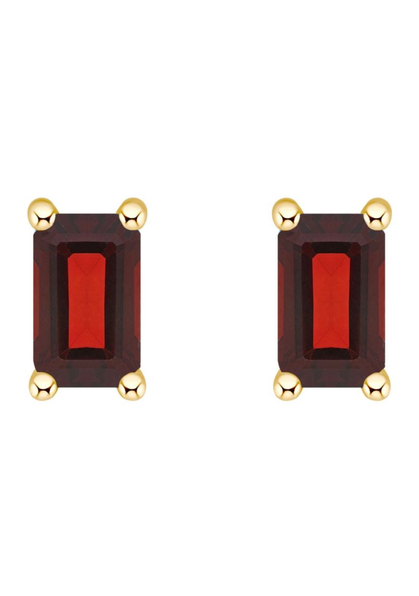 14K Gold 5x3 Emerald Cut Garnet Earrings
