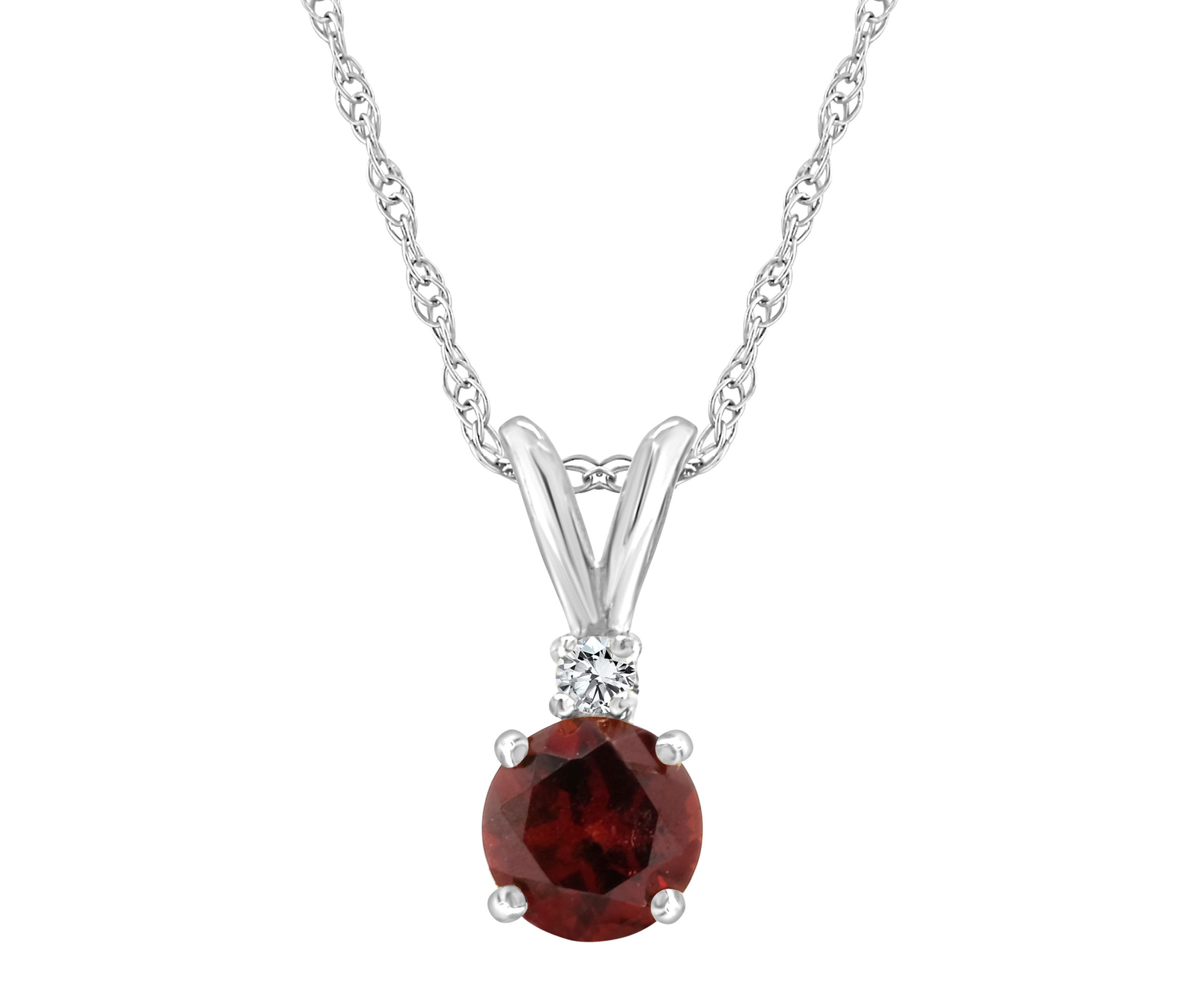14K Gold 5mm Round Garnet Diamond Accent Pendant