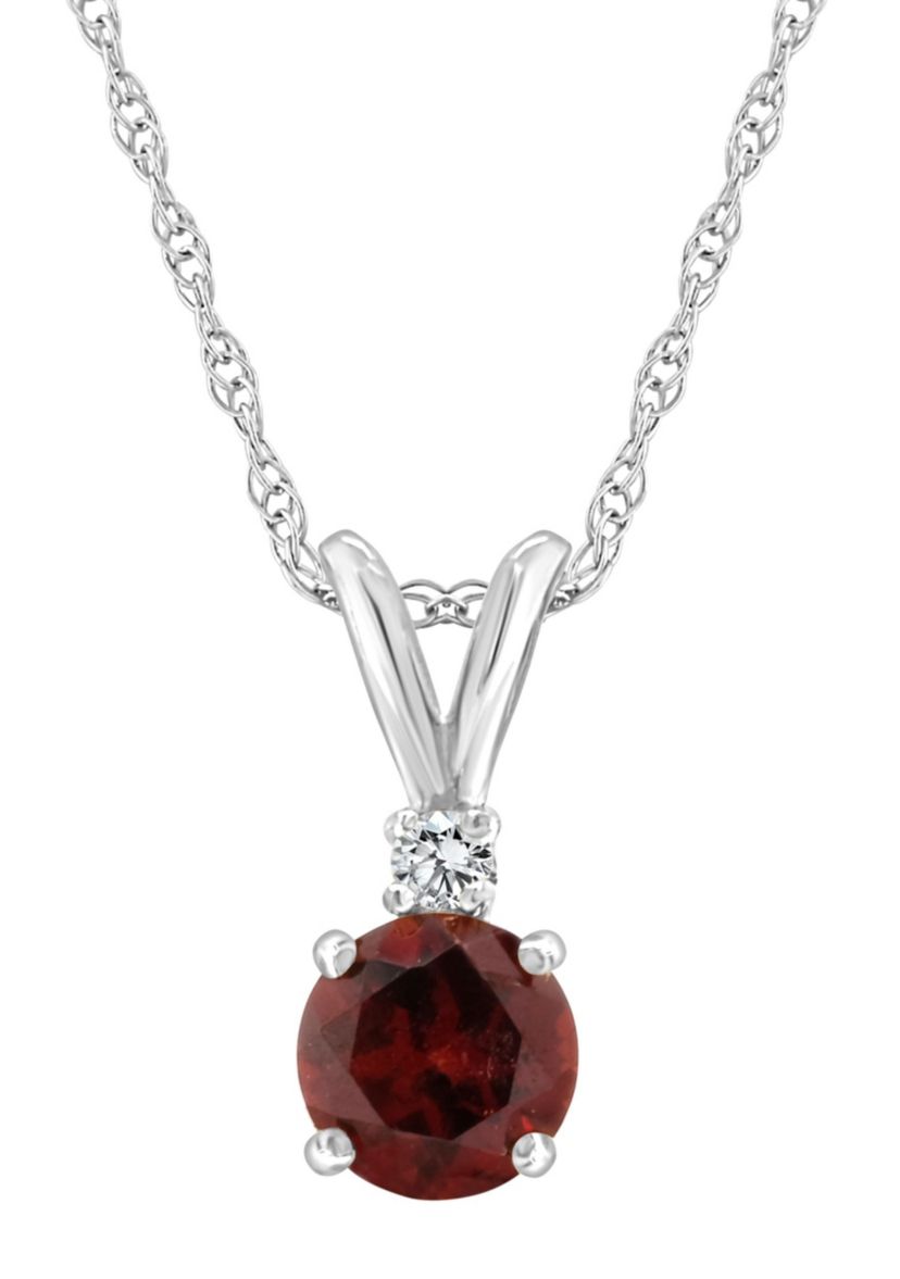 14K Gold 5mm Round Garnet Diamond Accent Pendant