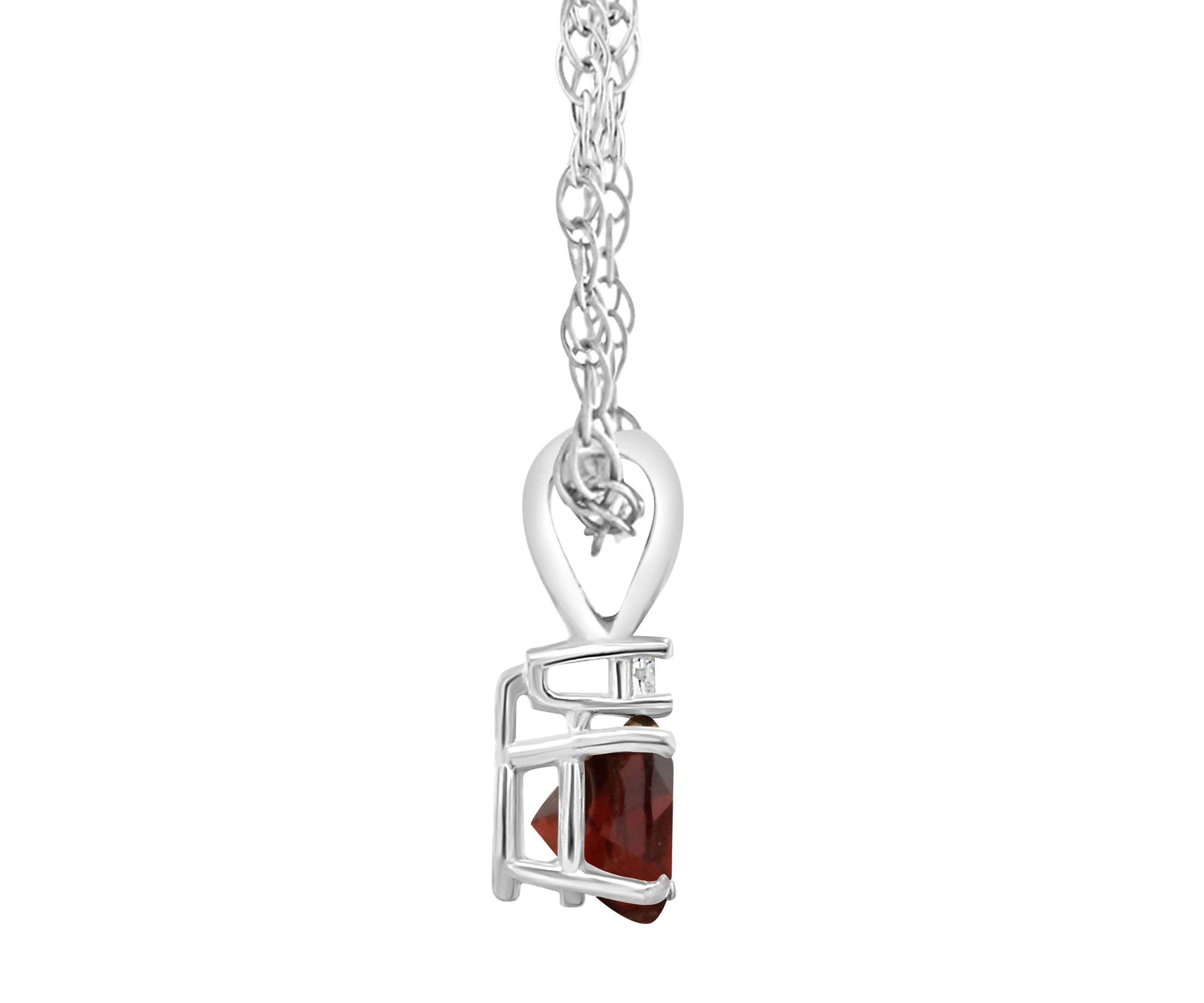 14K Gold 5mm Round Garnet Diamond Accent Pendant