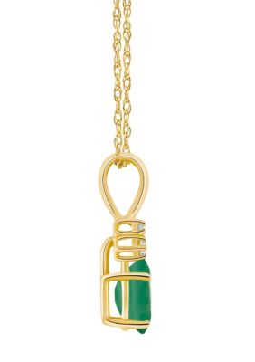 14K Gold 7x5 Oval Emerald Diamond Accent Pendant