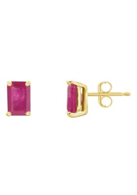 Belk & Co 14K Gold 6x4 Emerald Cut Ruby Earrings -  0888836172951