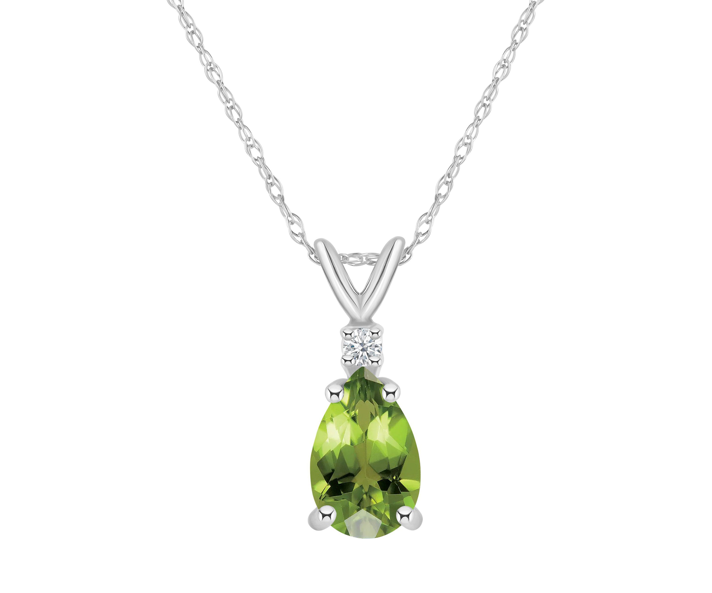 14K Gold 8x5 Pear Shape Peridot Diamond Accent Pendant