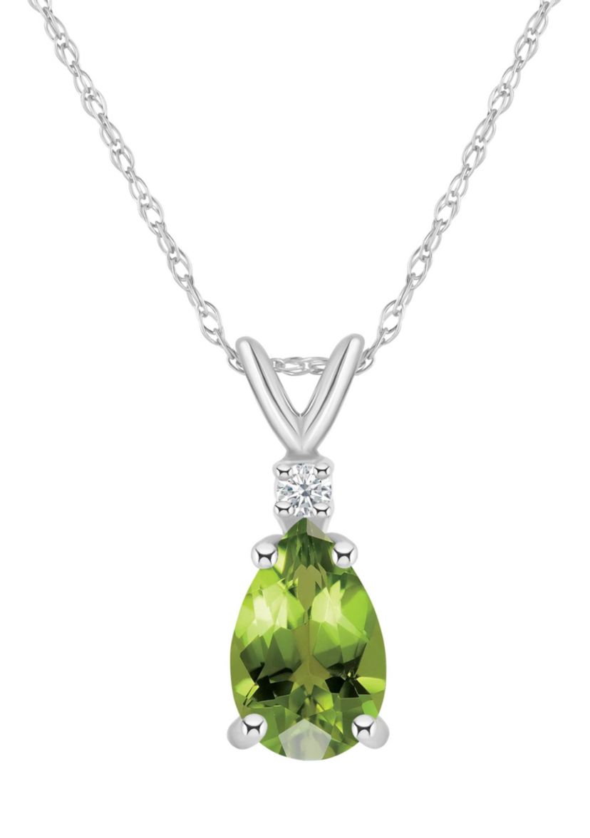 14K Gold 8x5 Pear Shape Peridot Diamond Accent Pendant