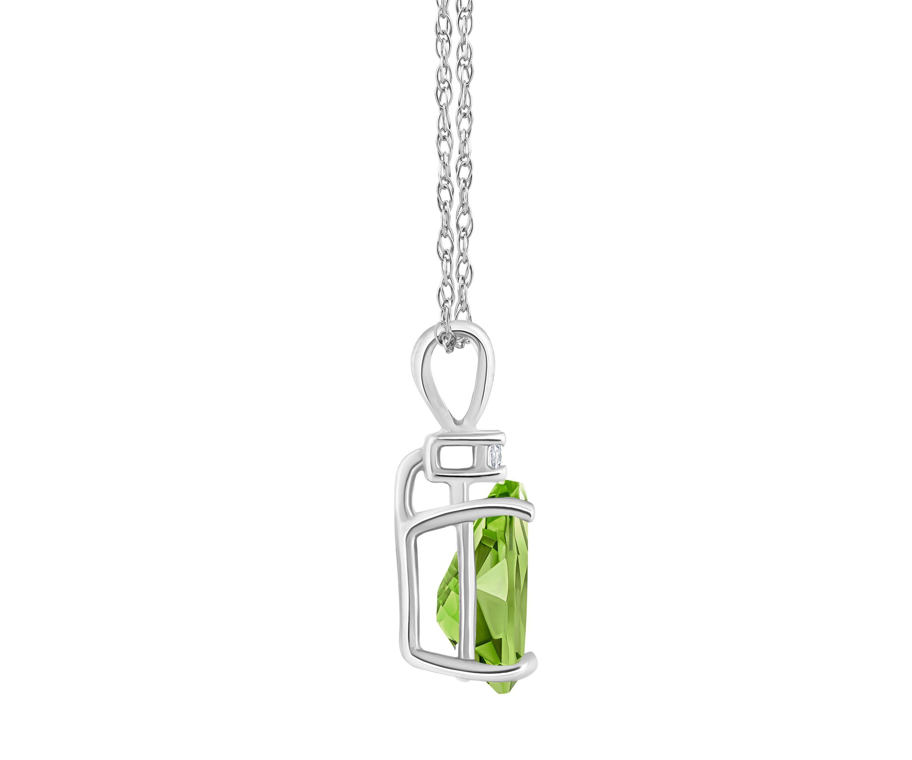 14K Gold 8x5 Pear Shape Peridot Diamond Accent Pendant