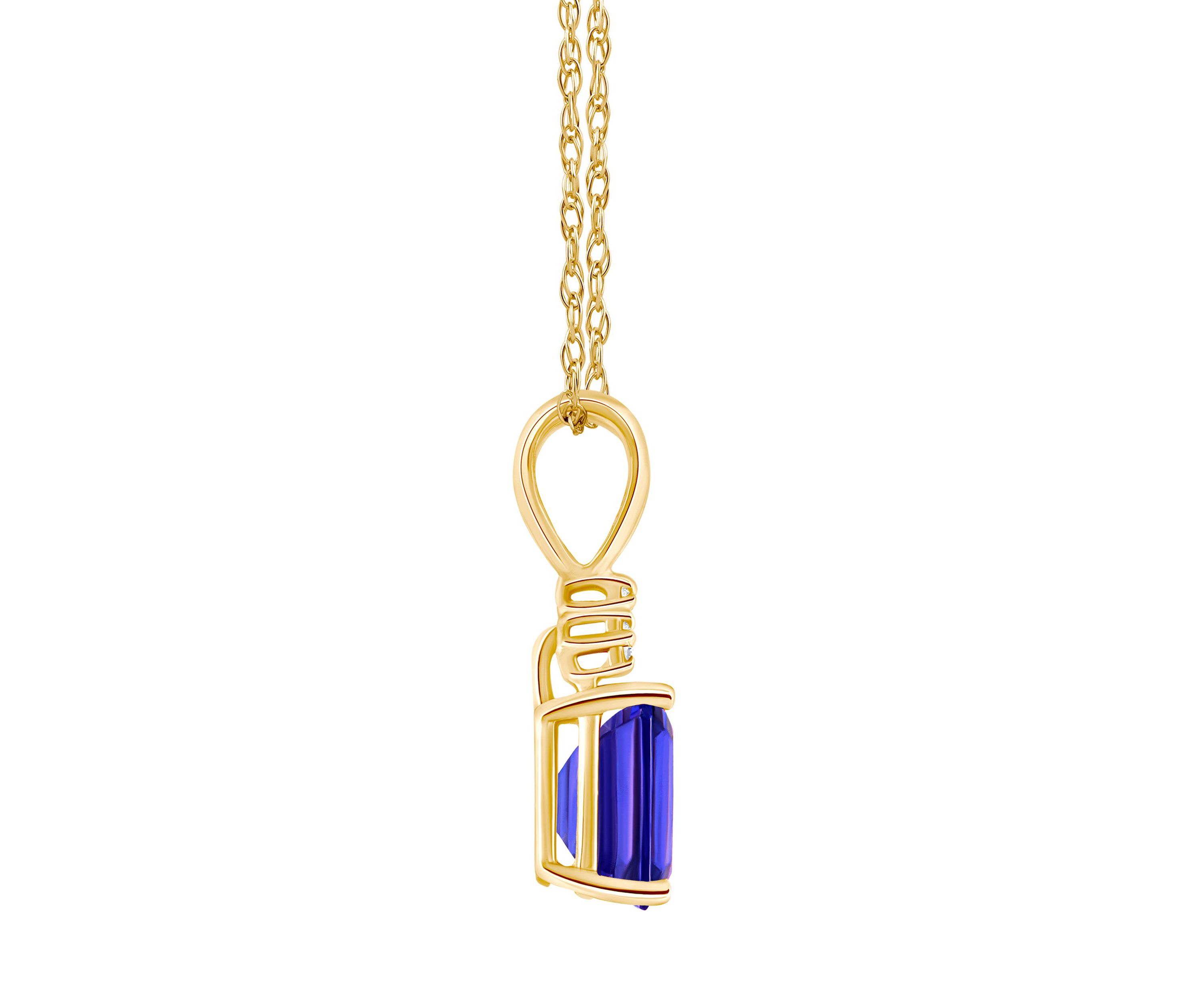 14K Gold 7x5 Emerald Cut Tanzanite Diamond Accent Pendant