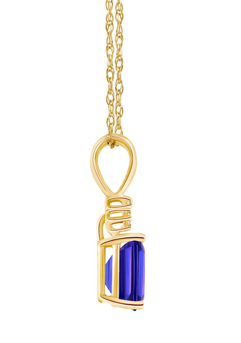 14K Gold 7x5 Emerald Cut Tanzanite Diamond Accent Pendant