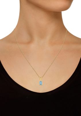 14K Gold 7x5 Emerald Cut Aquamarine Diamond Accent Pendant