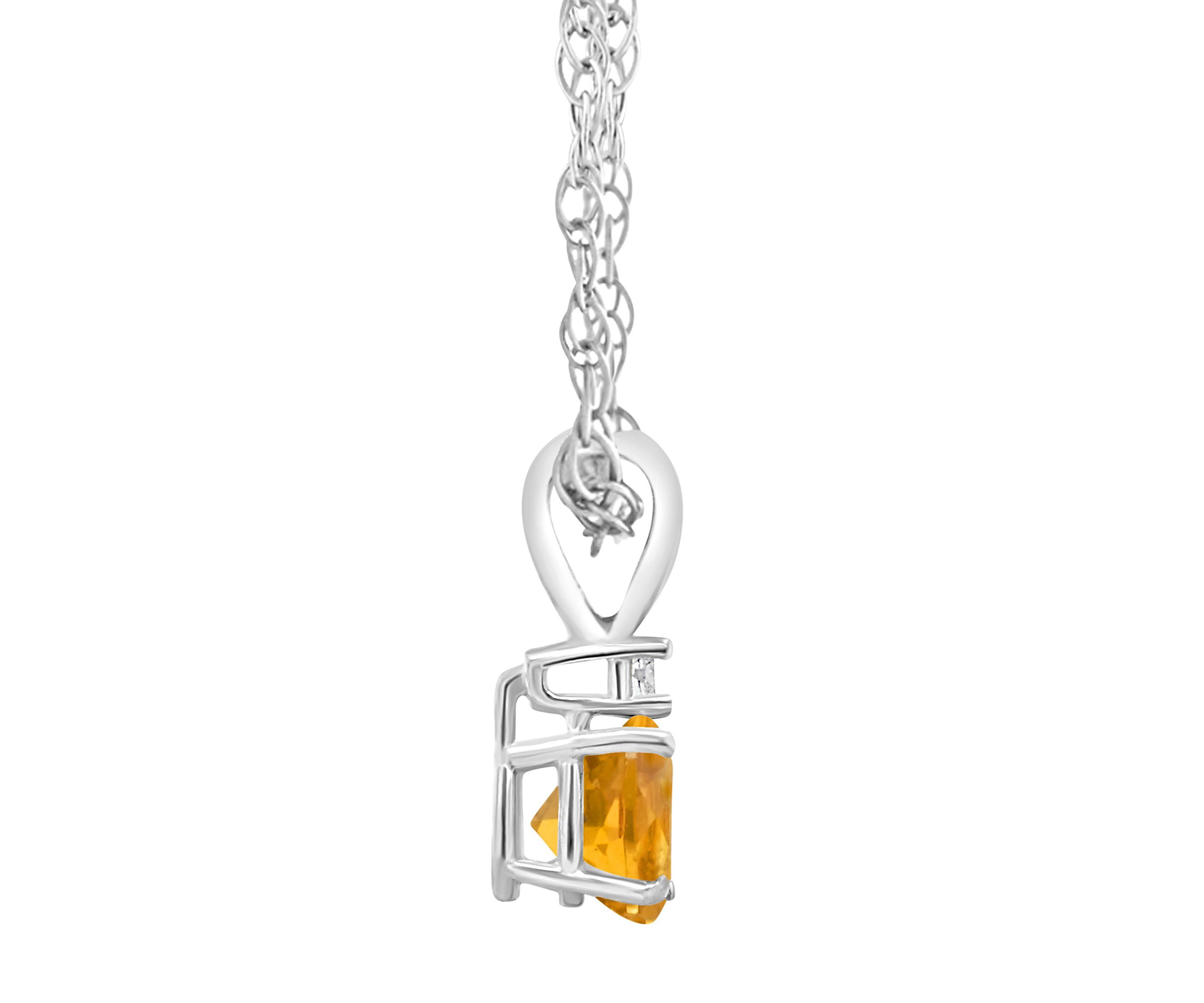 14K Gold 5mm Round Citrine Diamond Accent Pendant