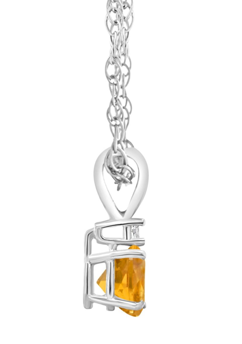 14K Gold 5mm Round Citrine Diamond Accent Pendant