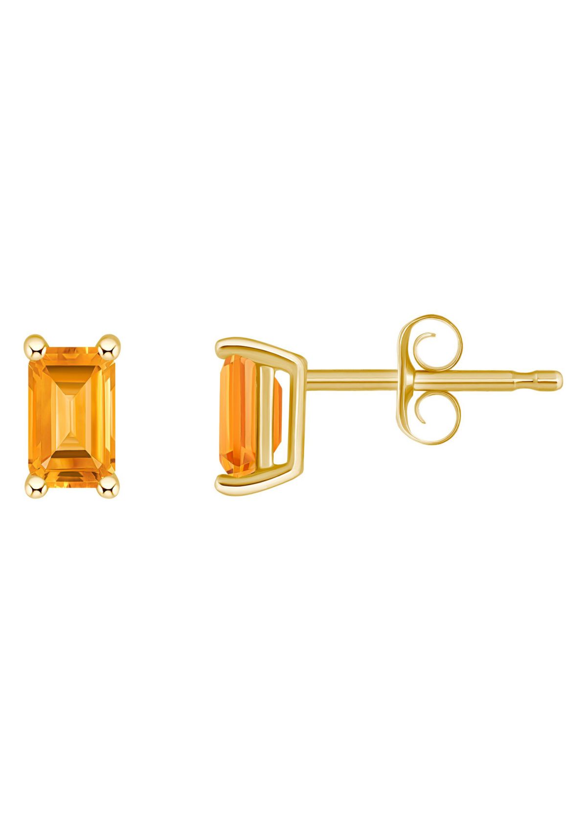 14K Gold 5x3 Emerald Cut Citrine Earrings