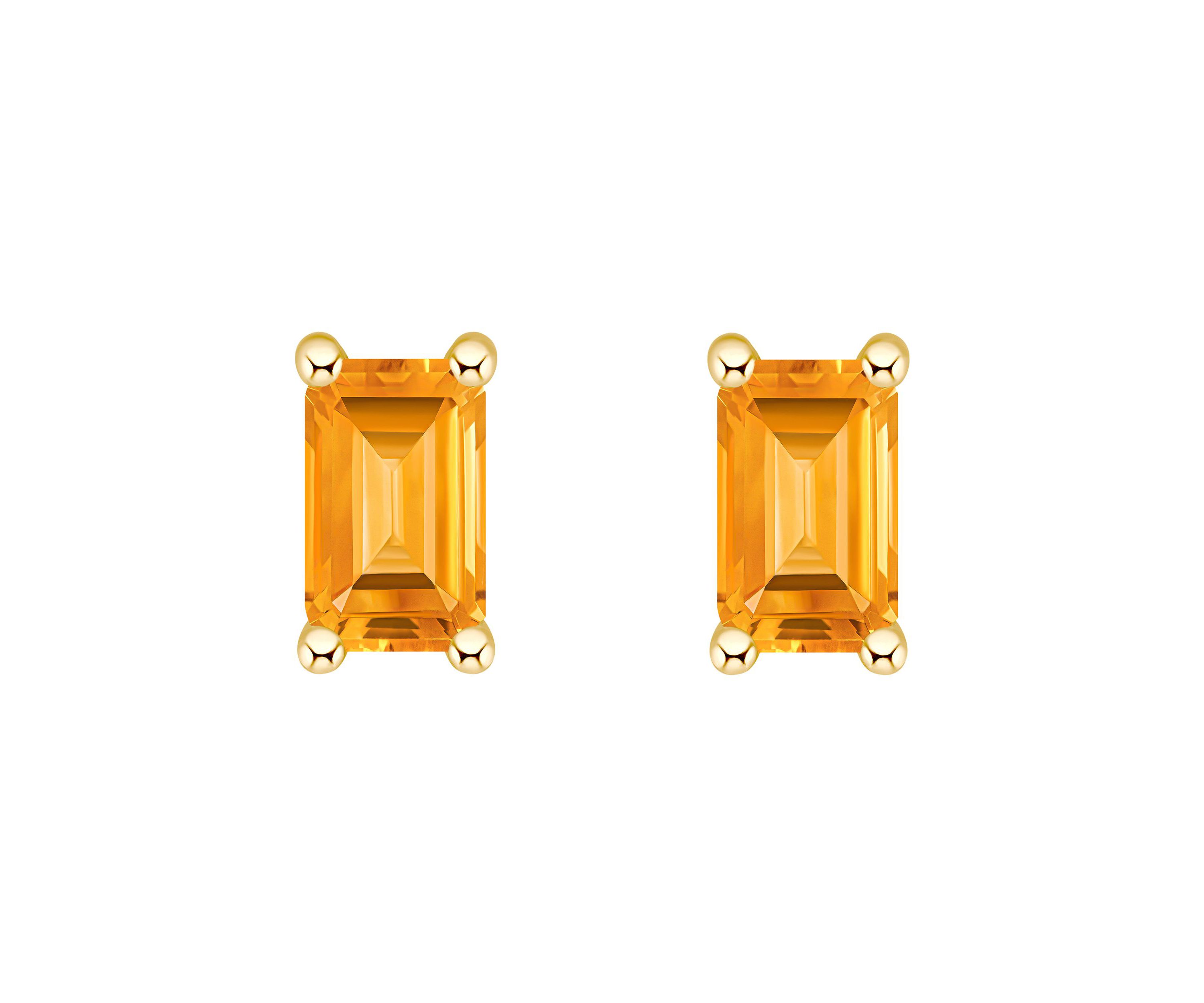 14K Gold 5x3 Emerald Cut Citrine Earrings