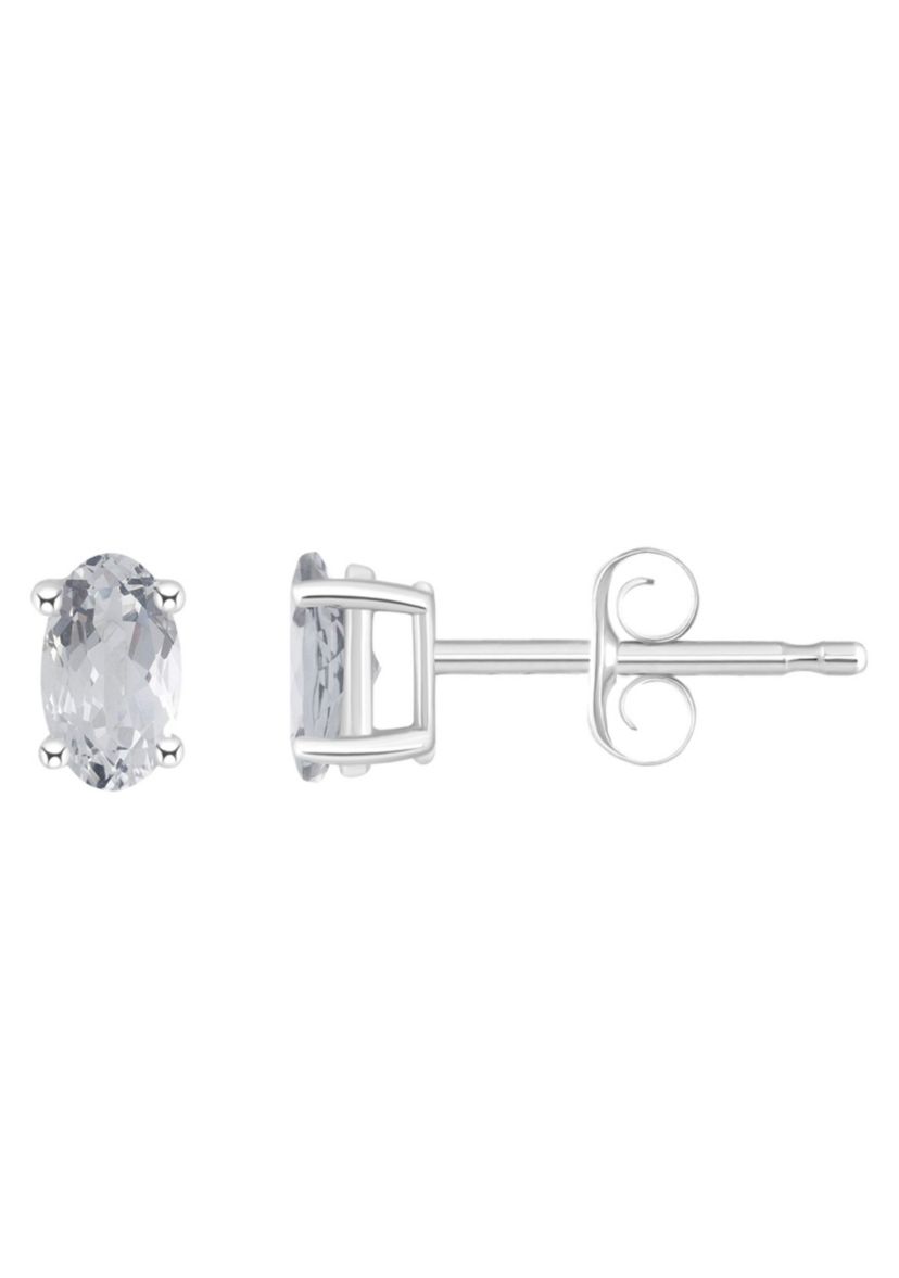 14K Gold 5x3 Oval White Topaz Earrings