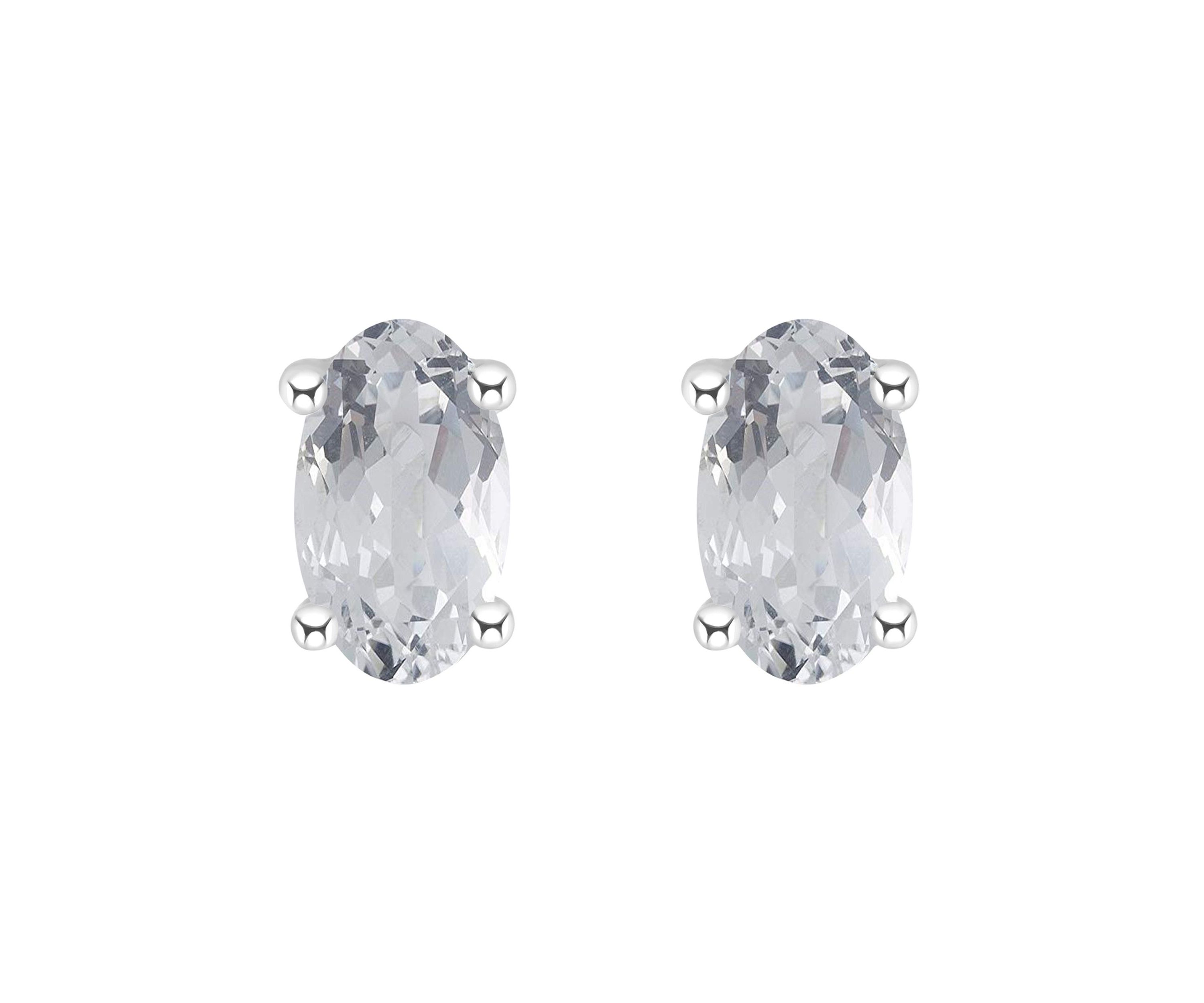 14K Gold 5x3 Oval White Topaz Earrings