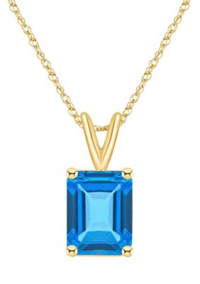 Belk & Co 14K Yellow Gold 10x8mm Emerald Cut Gemstone Pendant Necklace, Blue