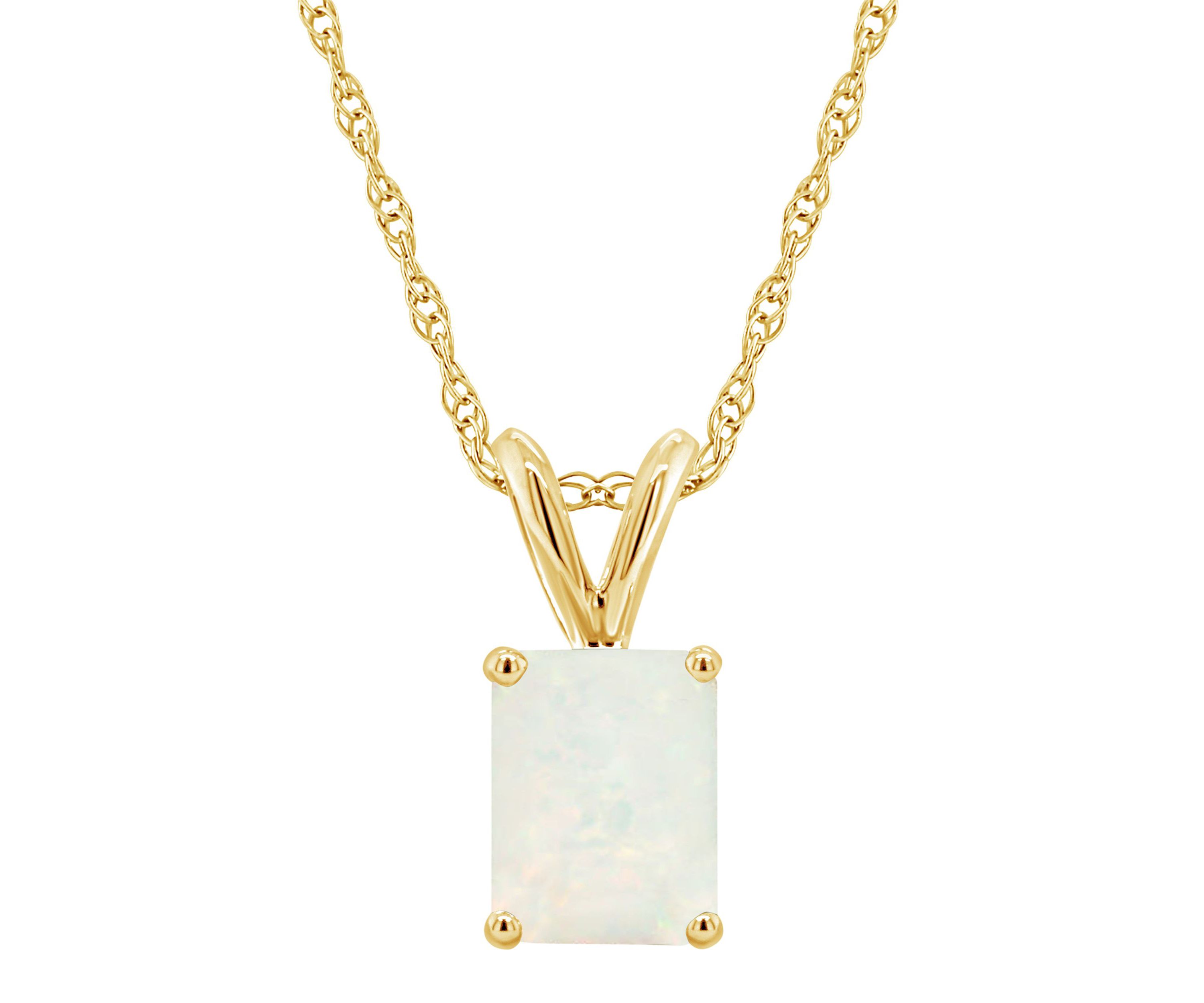 14K Gold 8x6 Emerald Cut Opal Pendant