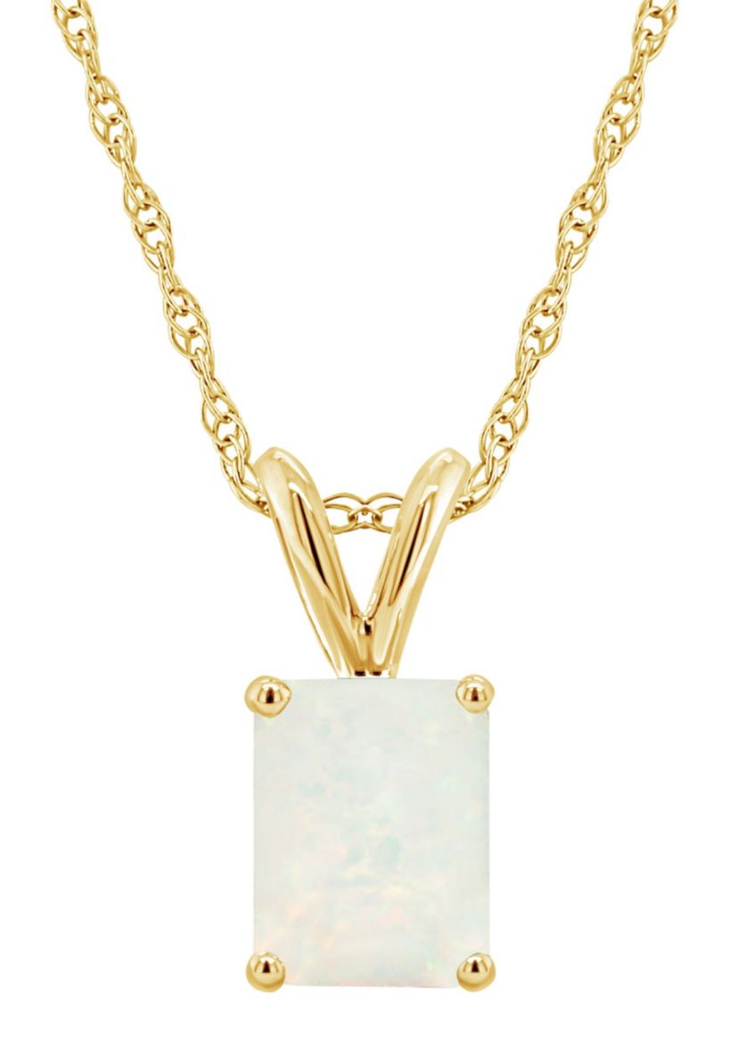 14K Gold 8x6 Emerald Cut Opal Pendant