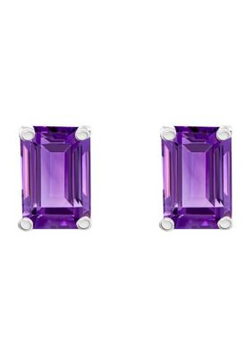 14K Gold 6x4 Emerald Cut Amethyst Earrings