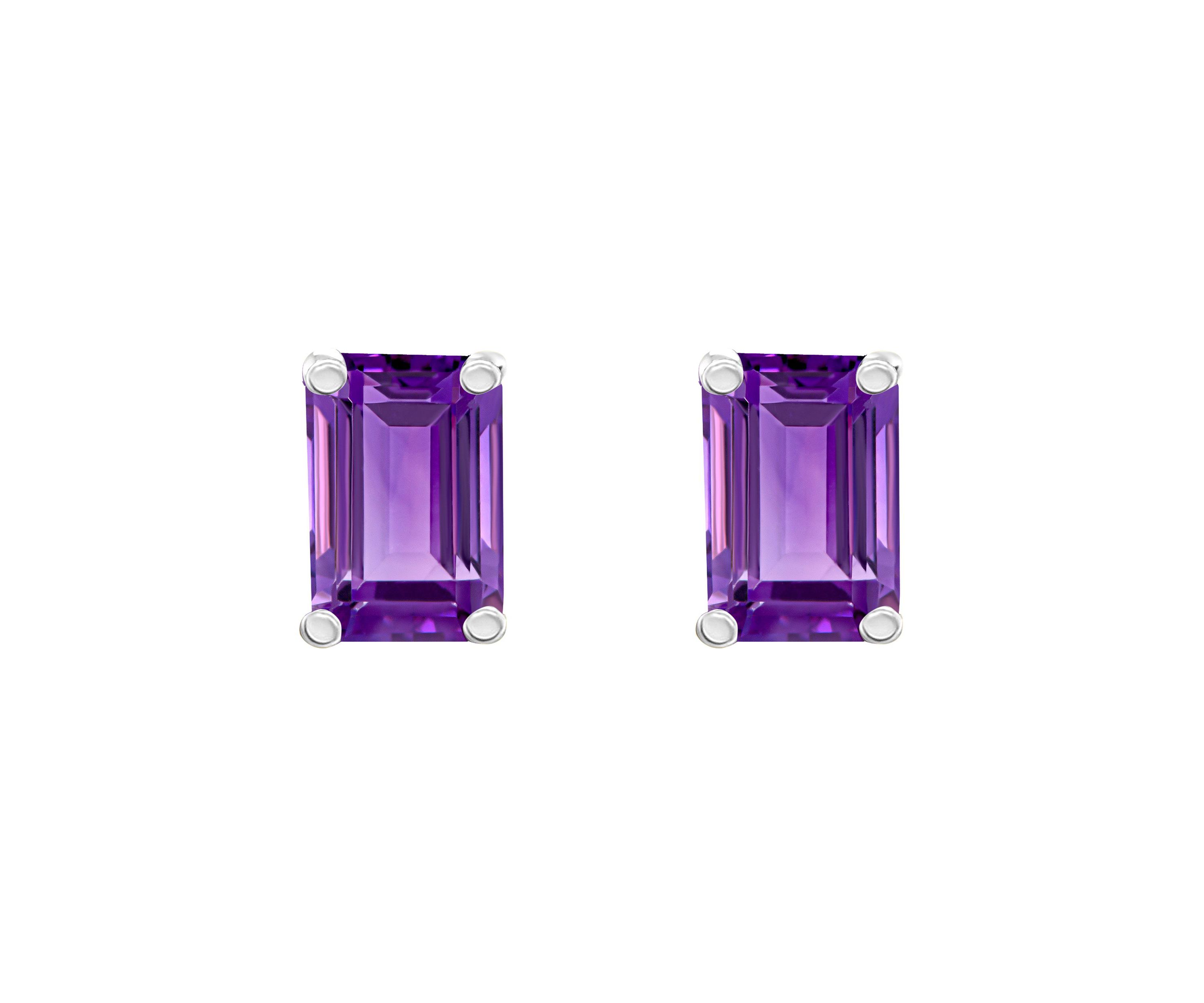 14K Gold 6x4 Emerald Cut Amethyst Earrings