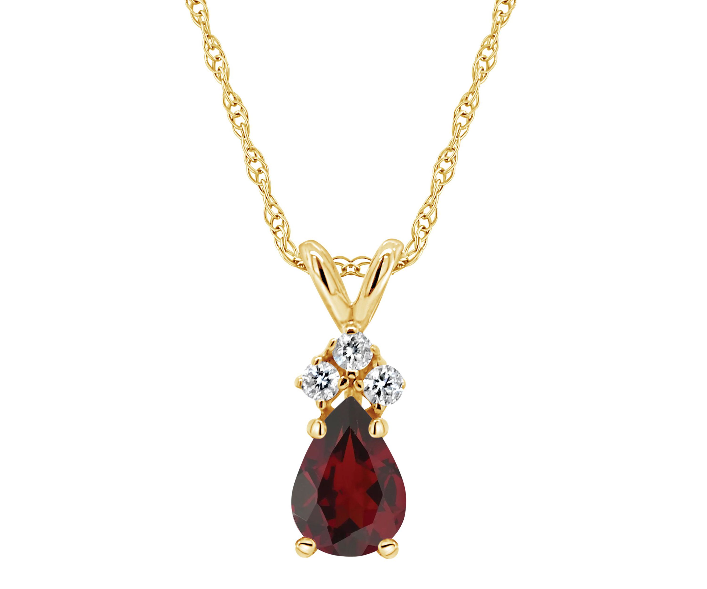 14K Gold 7x5 Pear Shape Garnet Diamond Accent Pendant