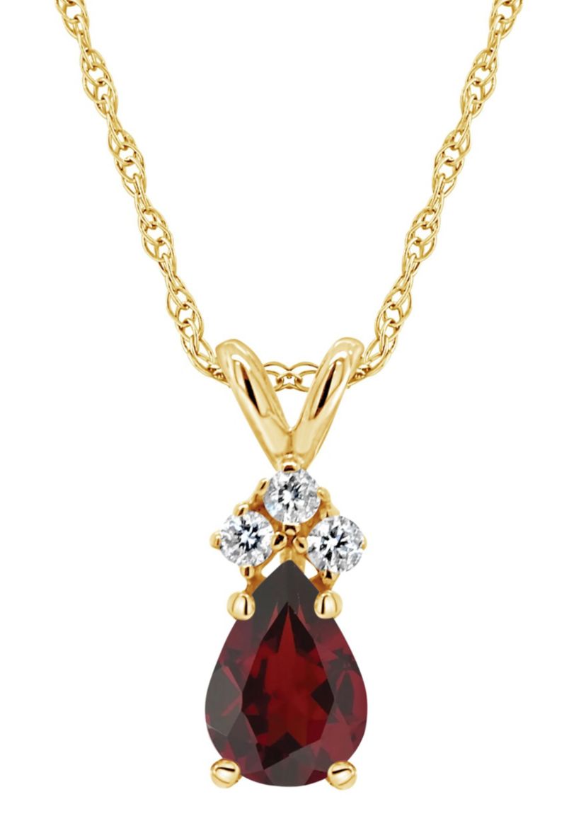 14K Gold 7x5 Pear Shape Garnet Diamond Accent Pendant