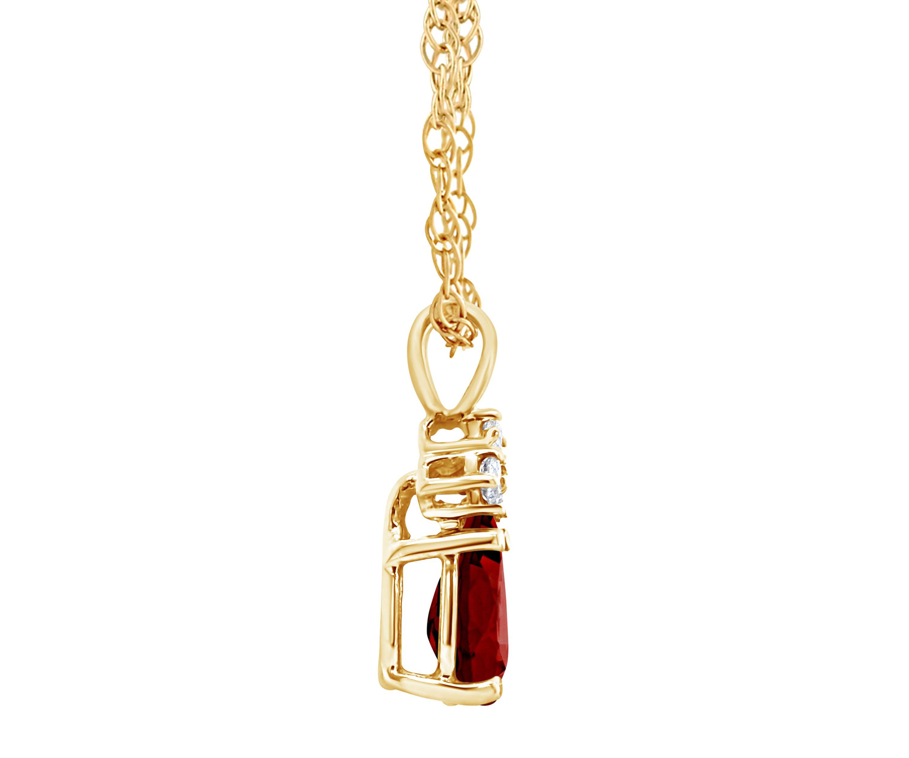 14K Gold 7x5 Pear Shape Garnet Diamond Accent Pendant
