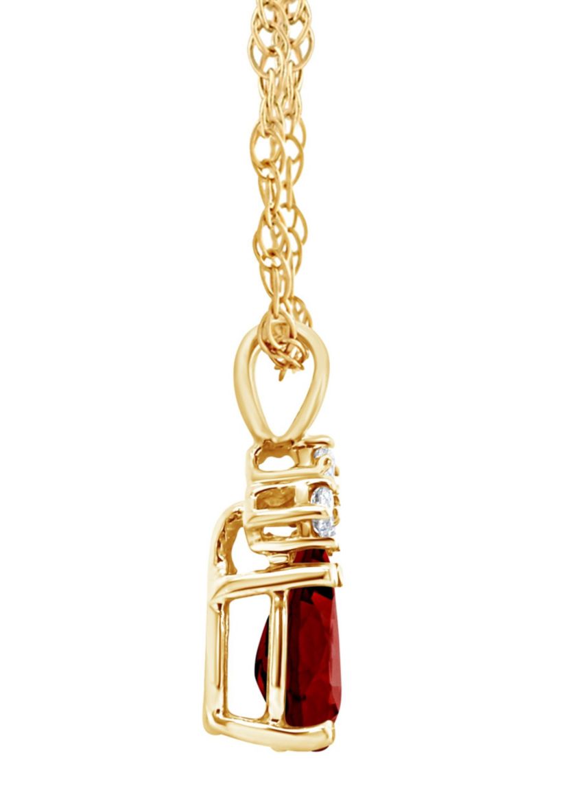 14K Gold 7x5 Pear Shape Garnet Diamond Accent Pendant