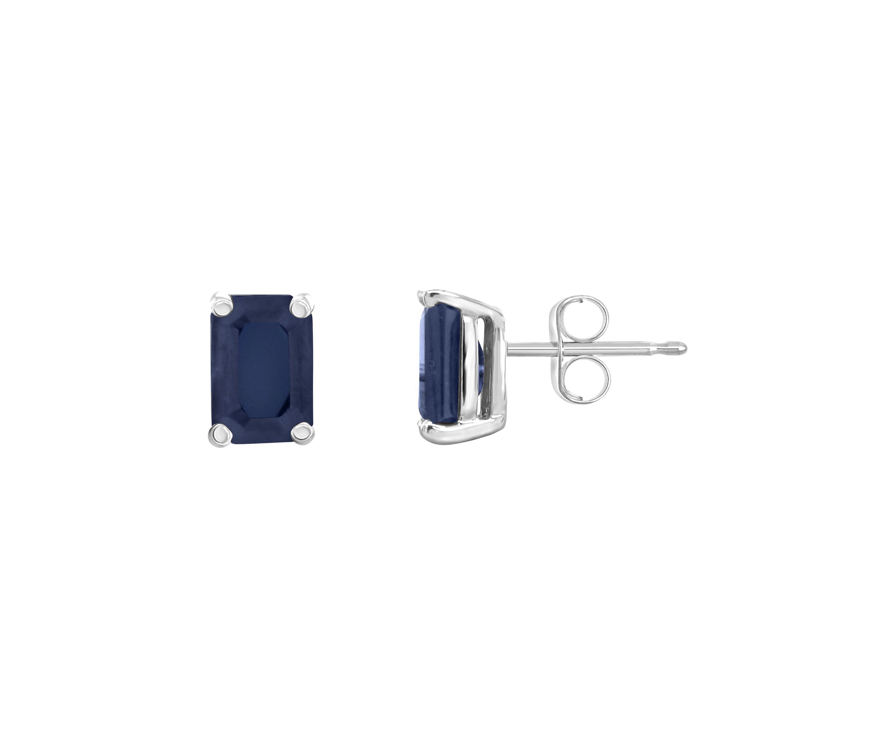14K Gold 6x4 Emerald Cut Sapphire Earrings