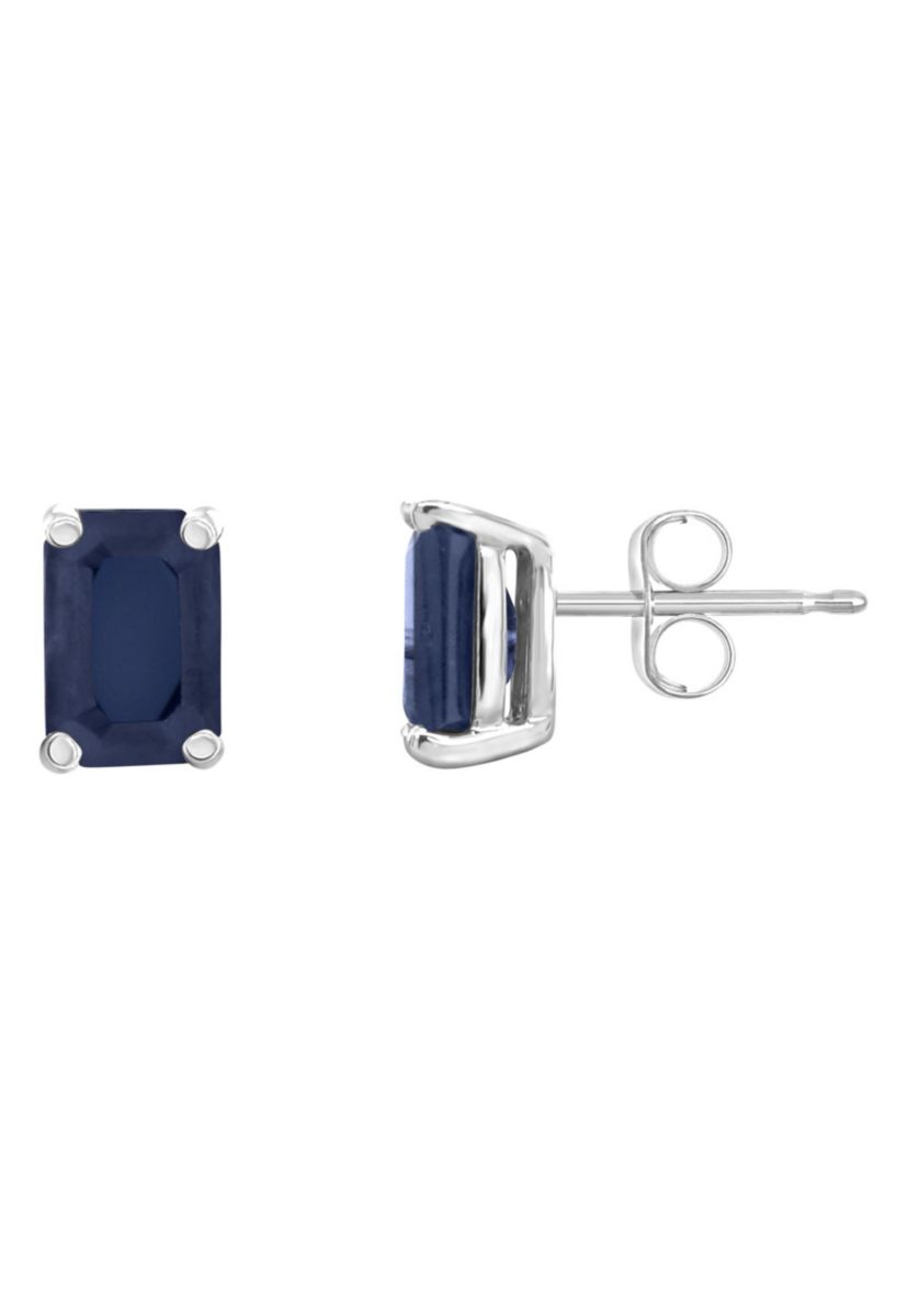 14K Gold 6x4 Emerald Cut Sapphire Earrings