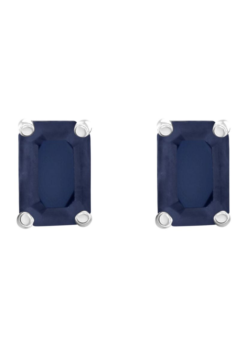 14K Gold 6x4 Emerald Cut Sapphire Earrings